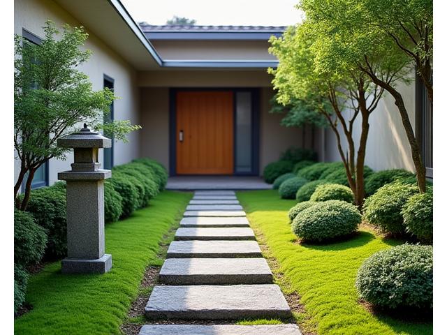 現代住宅の玄関アプローチに作られた小さな露地